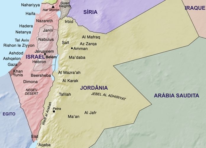 Mapa Israel e Jordânia